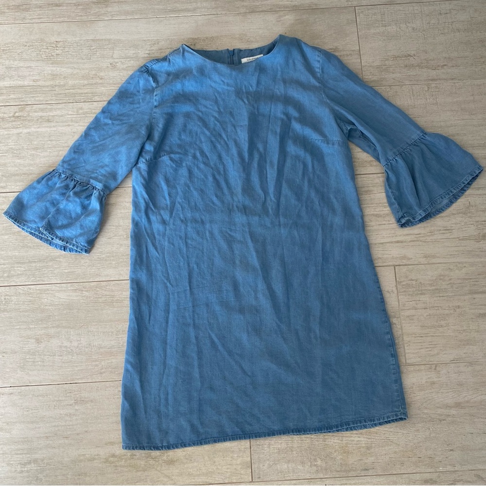 Flare Sleeve Straight Denim Dress Medium